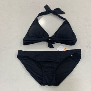 Michael Kors Black Halter Bikini with Gold Accent Size Small NWT